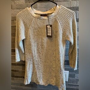 Light Cream Metallic-Accent Crewneck Sweater - Women